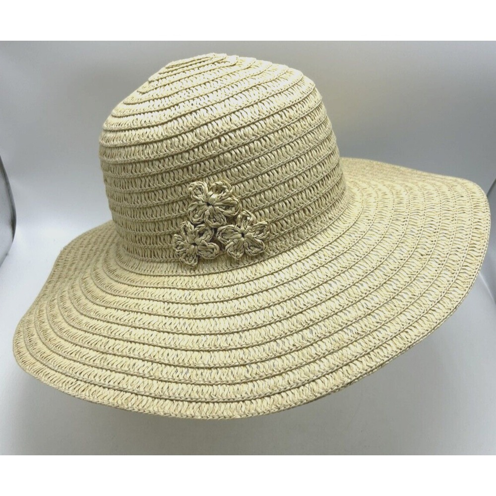 Sun Hat Womens Raffia Flop OS Vacation Beach Cruise Resort Old Money Read